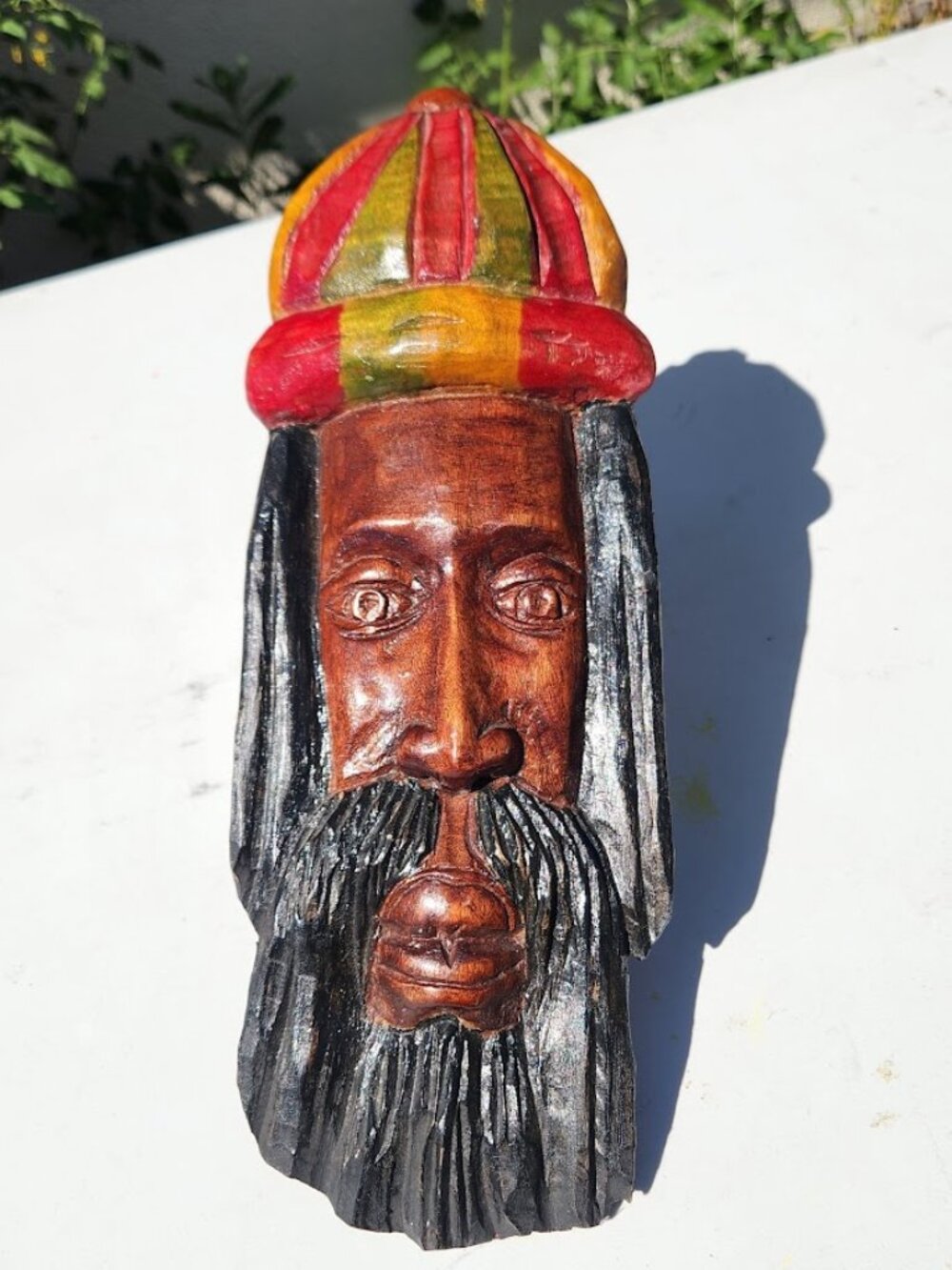 14" Hand Carved Wooden Rasta Mask Wall Art Rastafarian Folk Art Jamaican Reggae